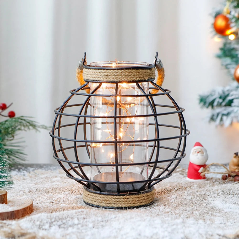 7.3" Tall Battery Powered Table Lamp-Hemp Rope Cage-Style Fairy Decorative Table Lamp-4