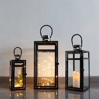  Set of 3 Stainless Steel Lantern (12/15/19'') -Black-2