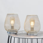 Set of 2-6.7"H Metal Cage LED Lantern（Silver）-2