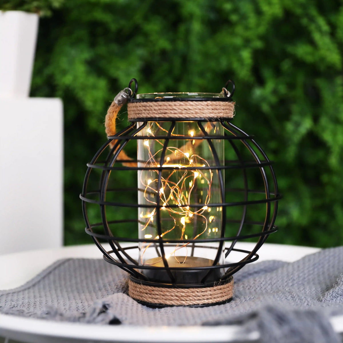 7.3" Tall Battery Powered Table Lamp-Hemp Rope Cage-Style Fairy Decorative Table Lamp-0