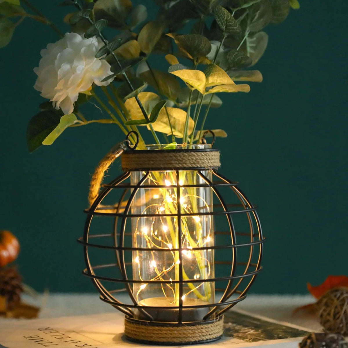7.3" Tall Battery Powered Table Lamp-Hemp Rope Cage-Style Fairy Decorative Table Lamp-1