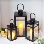  Set of 3 Stainless Steel Lantern (12/15/19'') -Black-0