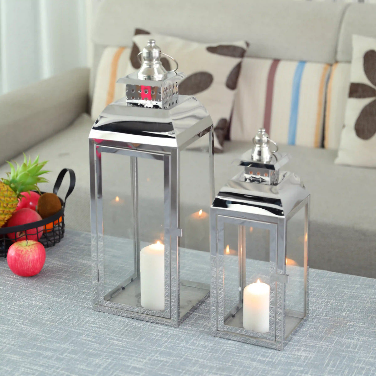 20.5"&15" High Stainless Steel Decorative Candle Lanterns ( Set of 2 )-1