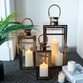 Set of 3 Stainless Steel Lantern  (12/15/19'') -Rose Gold-0