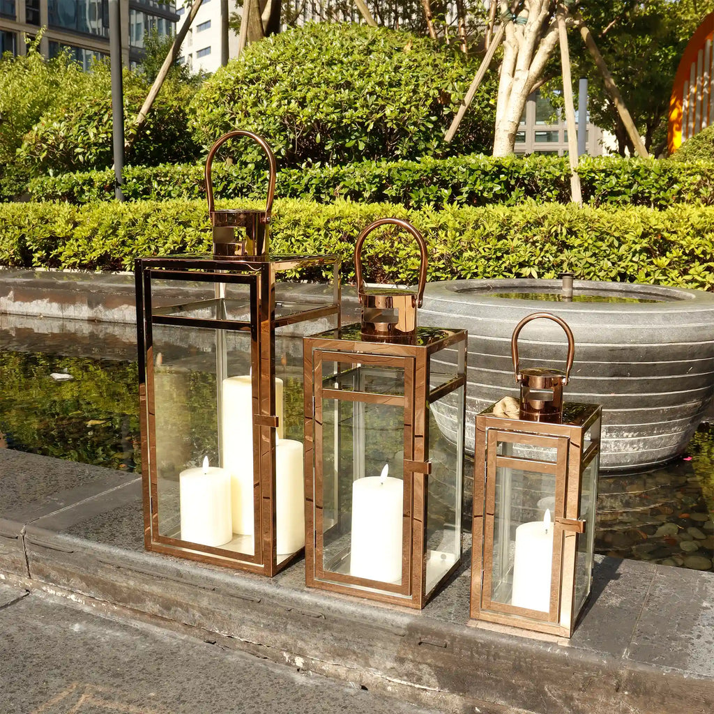 Set of 3 Stainless Steel Lantern  (12/15/19'') -Rose Gold-1