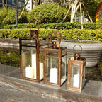 Set of 3 Stainless Steel Lantern  (12/15/19'') -Rose Gold-1