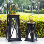 Set of 2-12''&18''H Farmhouse Wooden Lantern(Black Trapezoid)-4
