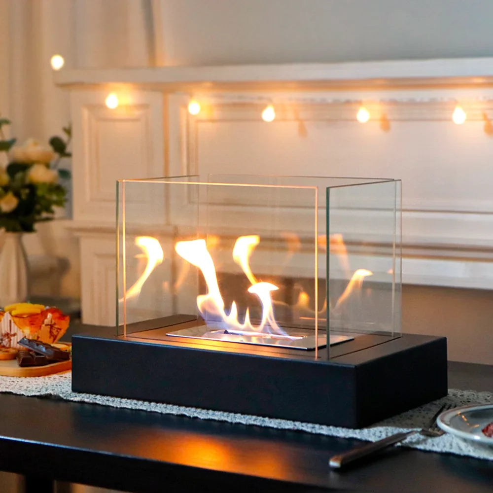 360° View Rectangular Tabletop Fireplace Fire Bowl With Four-Sided Glass-0