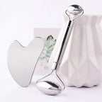 Stainless steel face roller and gua sha set