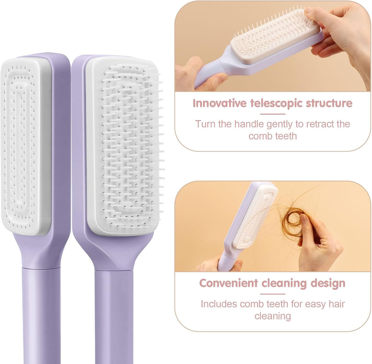 Retractable self-cleaning hair brush