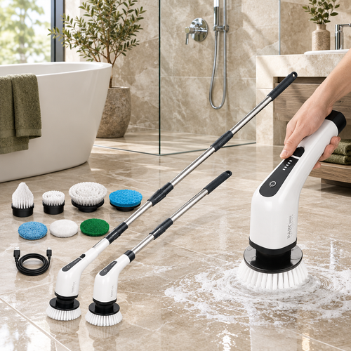 5-in-1 Cordless Electric Spin Scrubber in a premium Valeroni lifestyle setting