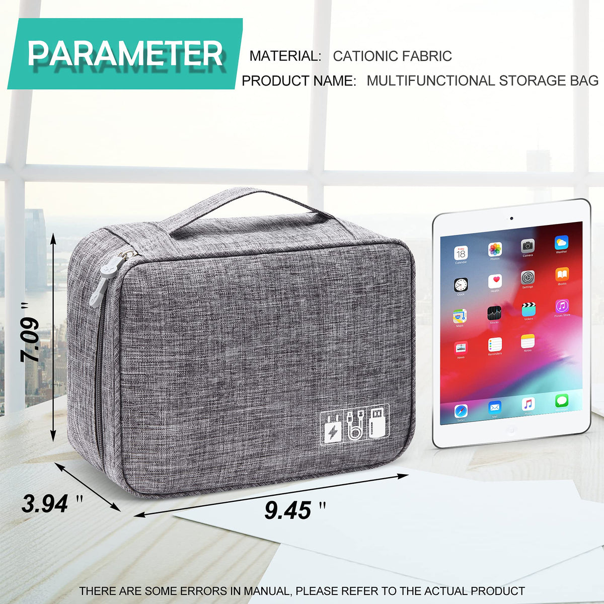 Gray structured travel electronics organizer case