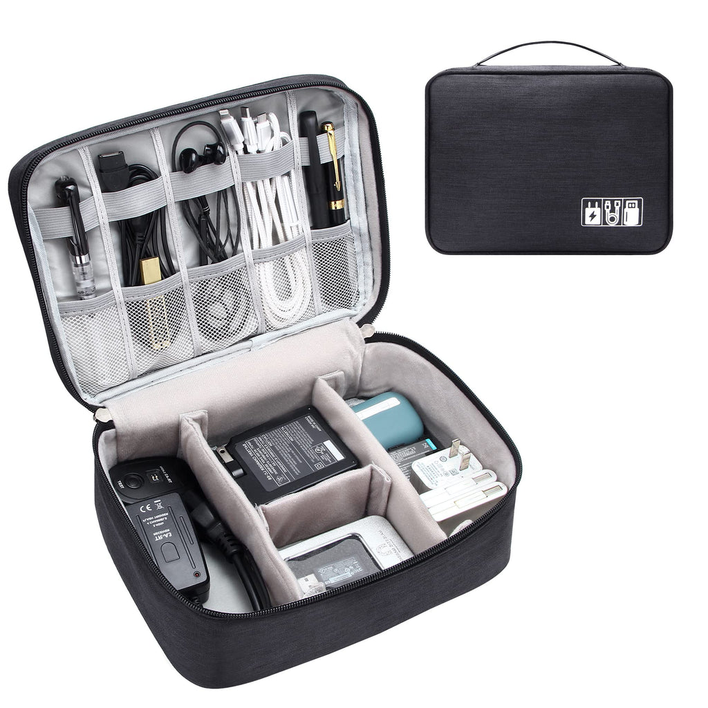 Travel electronics organizer with adjustable padded compartments