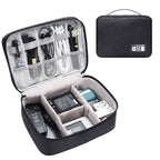 Travel electronics organizer with adjustable padded compartments