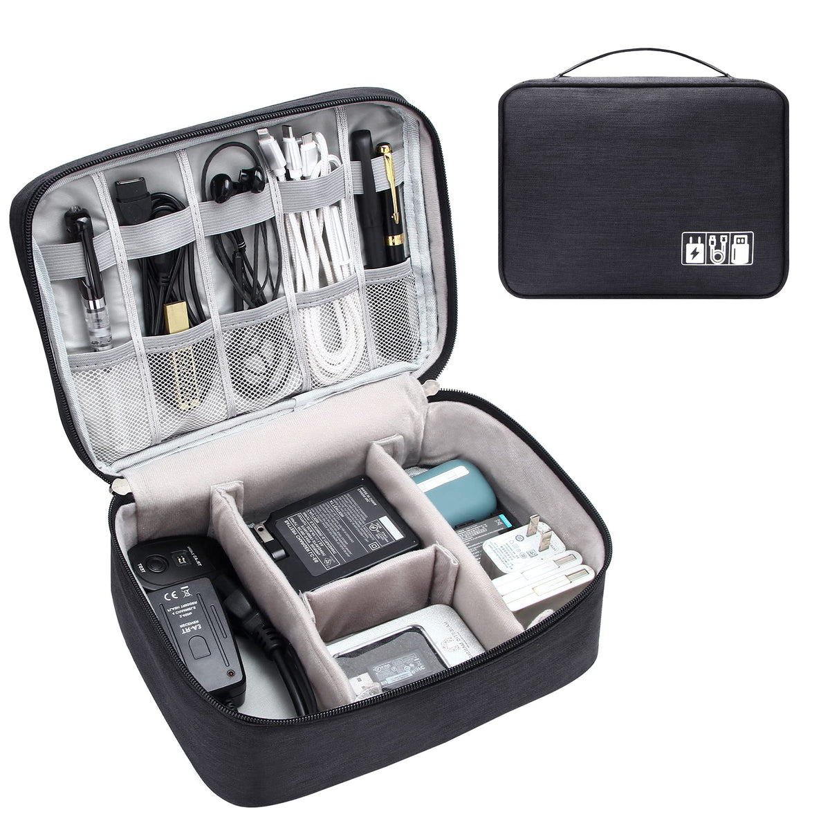 Travel electronics organizer with adjustable padded compartments