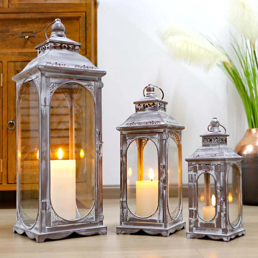 Set of 3  10/14/19.5''H Candle Lanterns(Cement Grey)-3