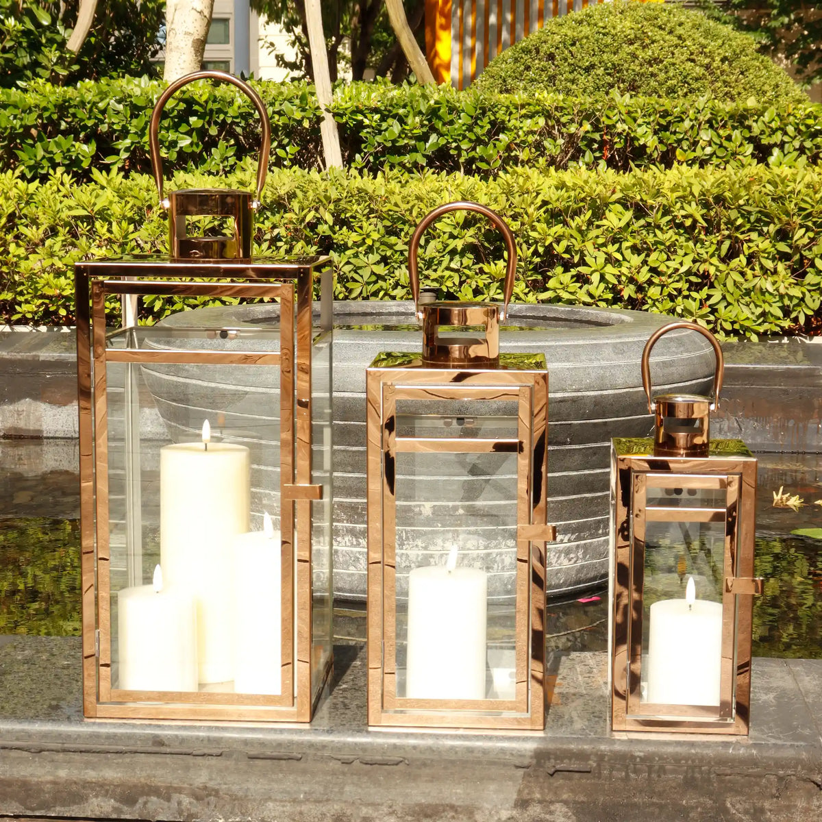 Set of 3 Stainless Steel Lantern  (12/15/19'') -Rose Gold-3