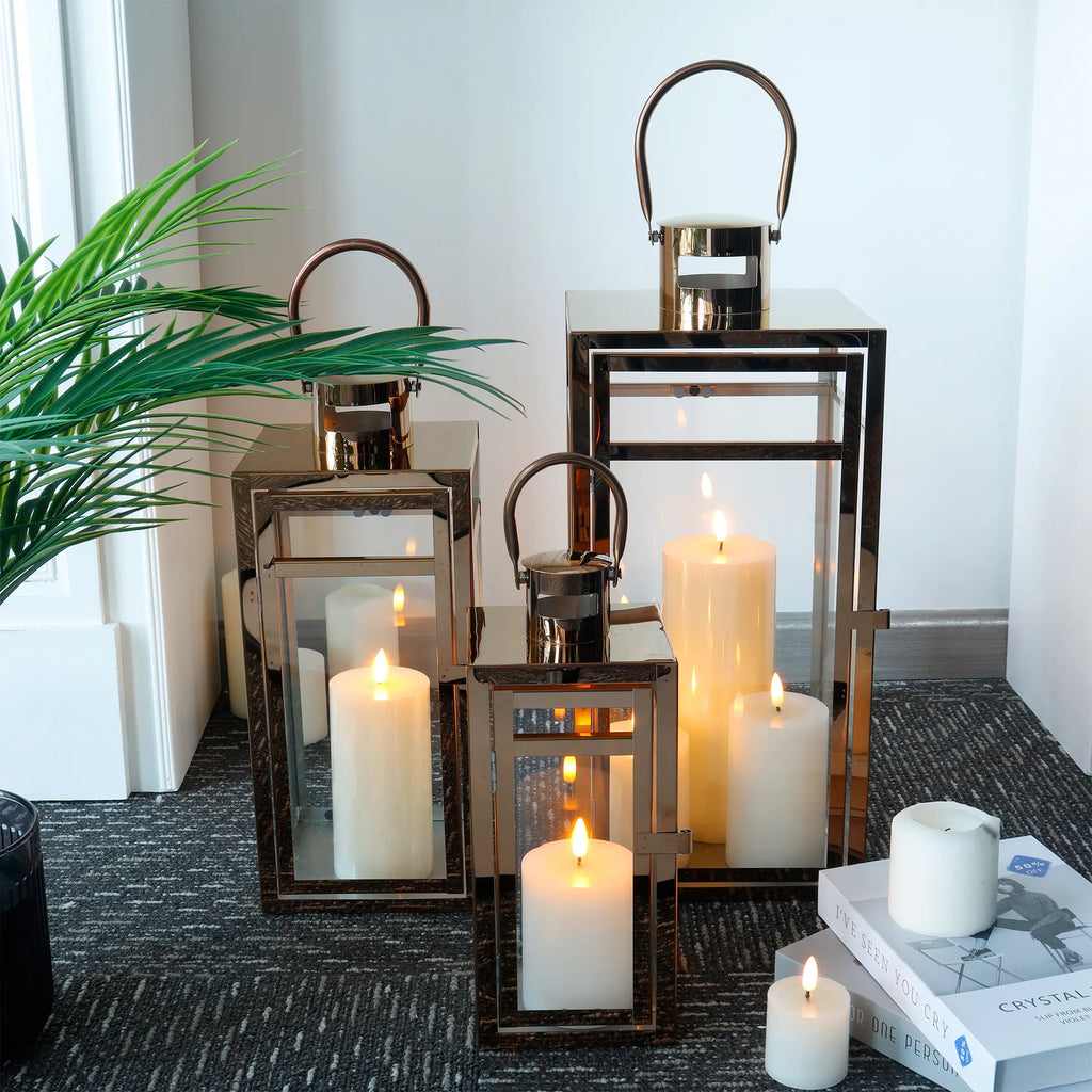 Set of 3 Stainless Steel Lantern  (12/15/19'') -Rose Gold-2