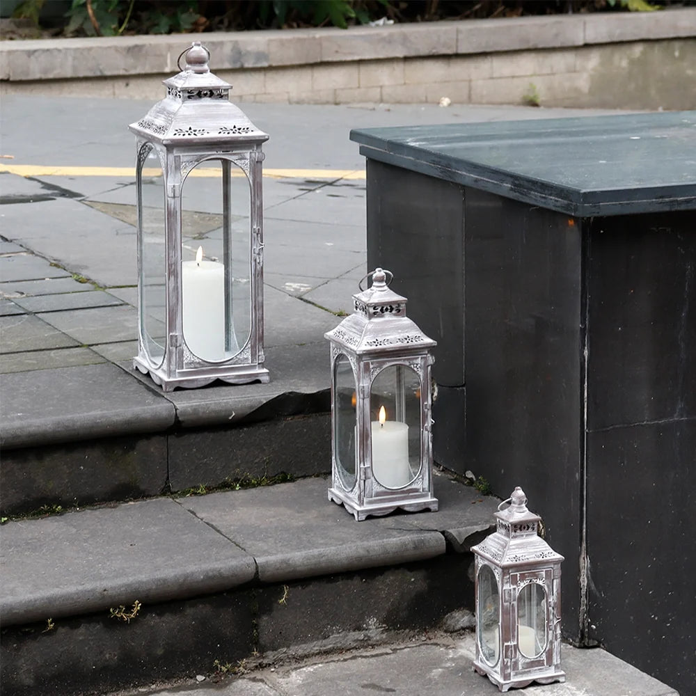 Set of 3  10/14/19.5''H Candle Lanterns(Cement Grey)-2